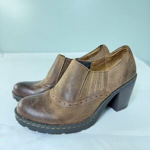 b.o.c. Born Concept Women Brown‎ Leather Block Heel Booties Size 7